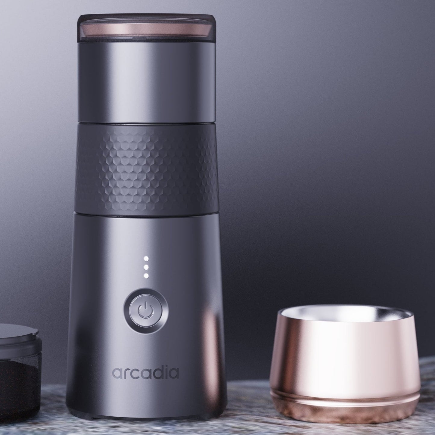 Black Arcadia Go portable electric Turkish coffee maker with a compact design, rechargeable battery, and easy-to-use brewing features.