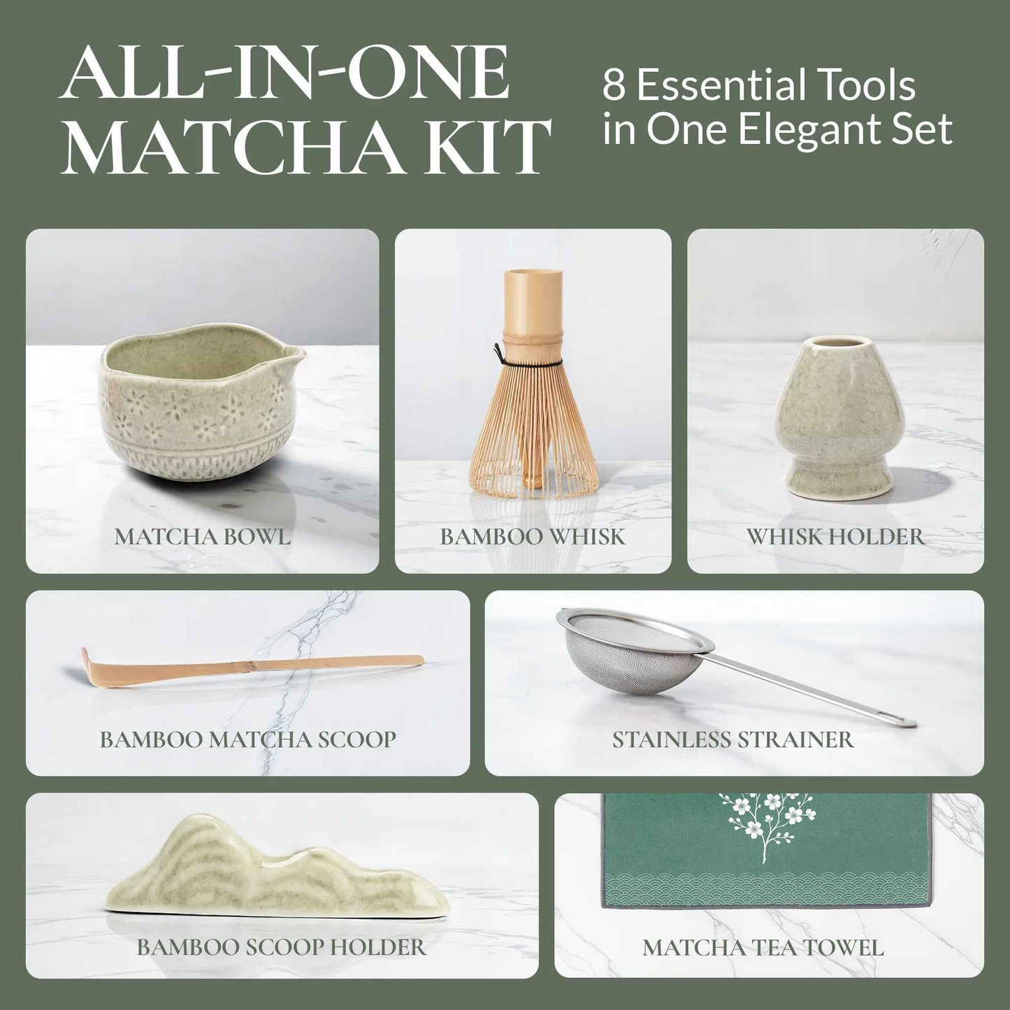 Strabella Matcha whisk set with bamboo whisk and ceramic bowl for traditional Japanese tea preparation.