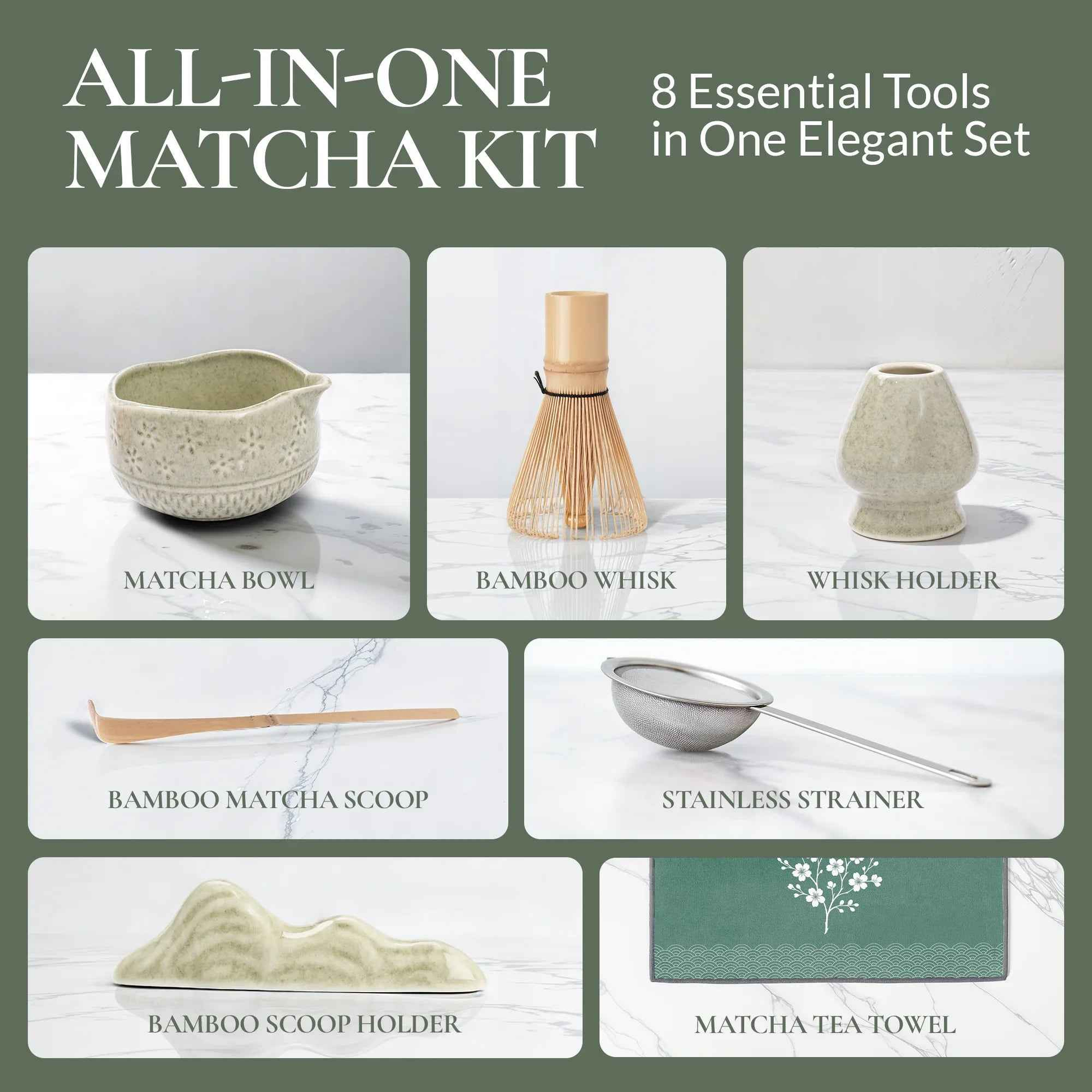 Strabella Matcha whisk set with bamboo whisk and ceramic bowl for traditional Japanese tea preparation.
