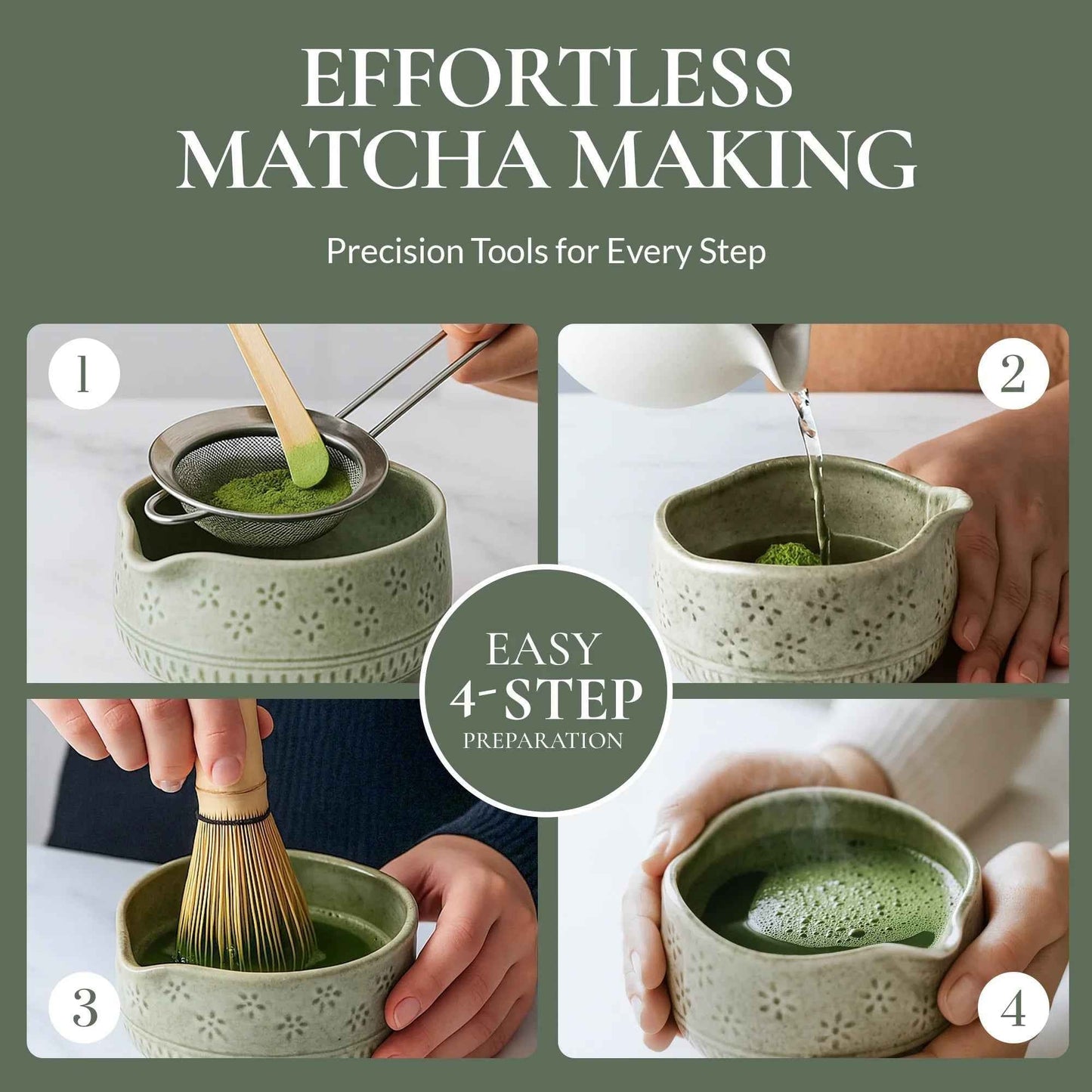 Strabella Matcha whisk set featuring a bamboo whisk and ceramic bowl for traditional tea preparation.