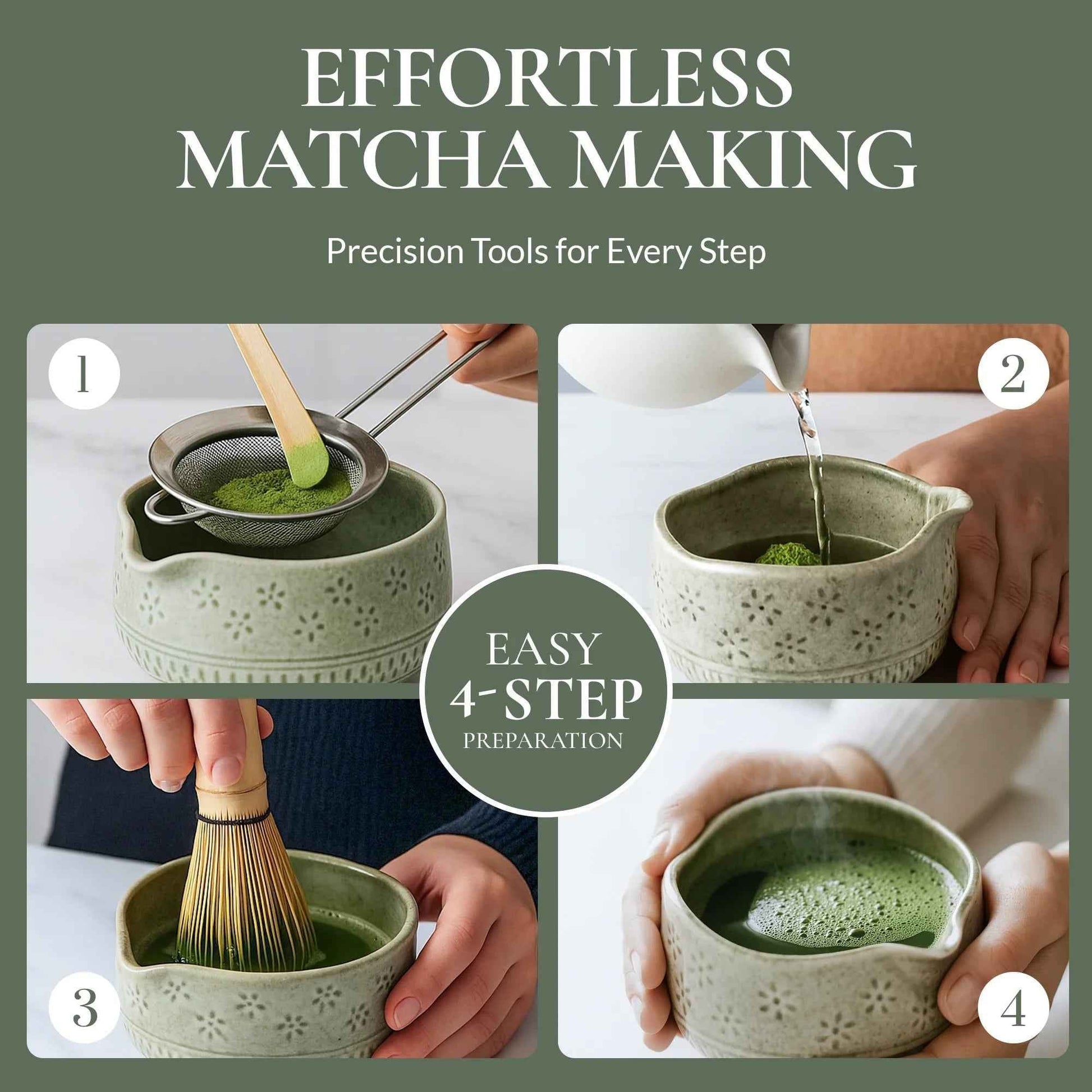Strabella Matcha whisk set featuring a bamboo whisk and ceramic bowl for traditional tea preparation.