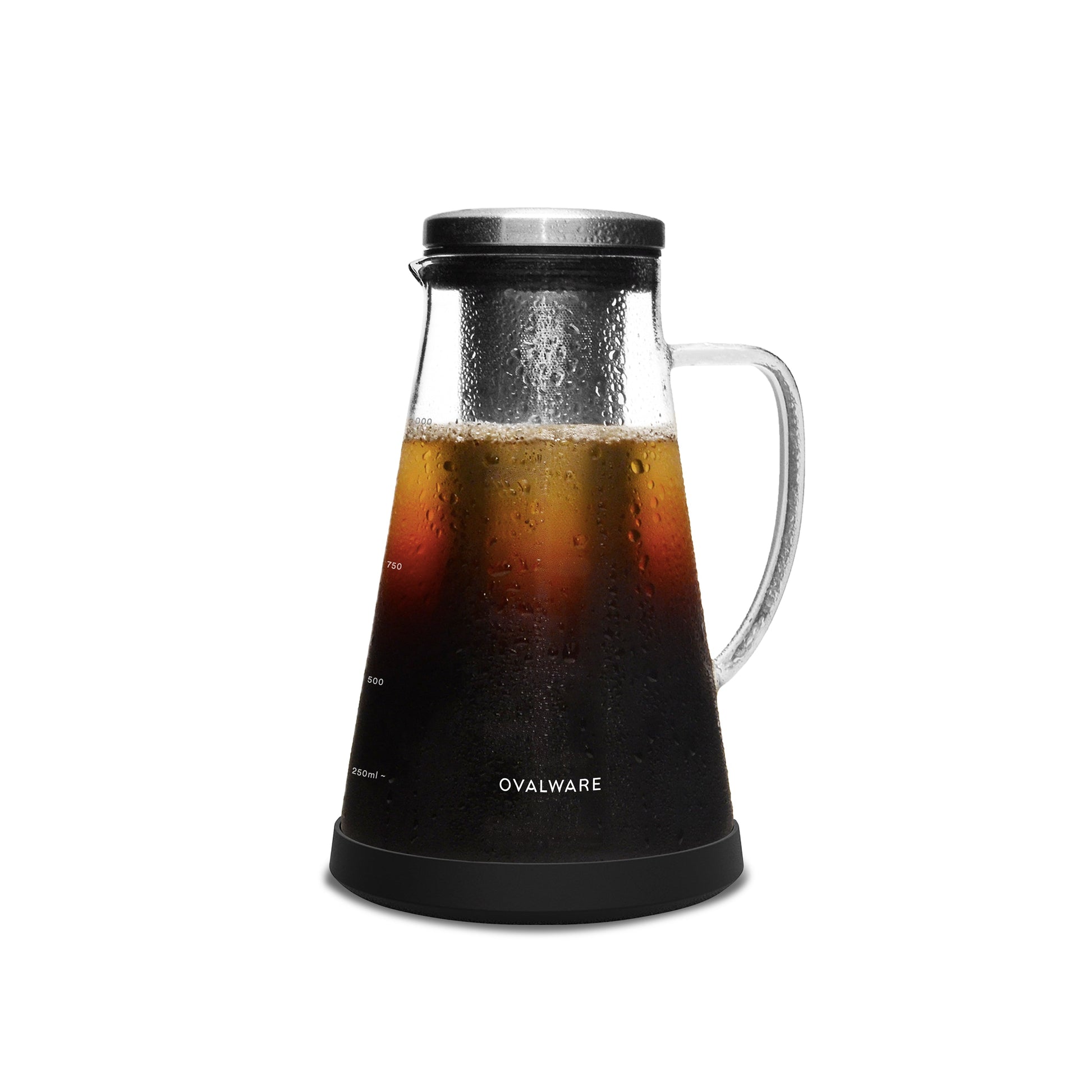 Ovalware Cold Brew Maker with glass carafe and stainless steel filter for smooth, homemade cold brew coffee.