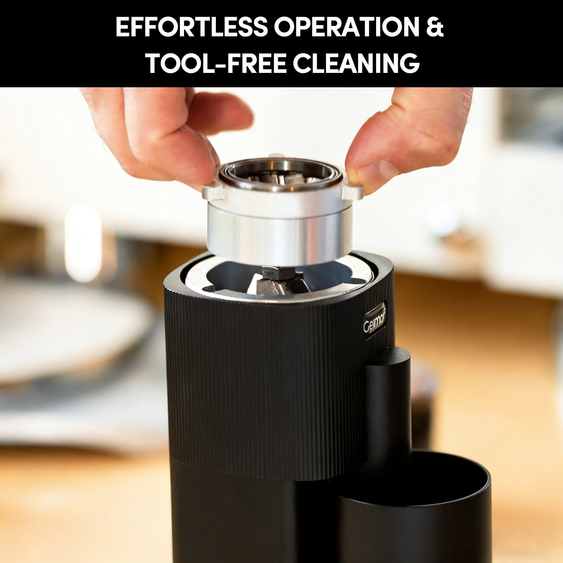 Wirsh Geimori T38 portable coffee grinder with 38mm conical burrs, stepless grind settings, and 3600mAh batteries for fresh coffee.
