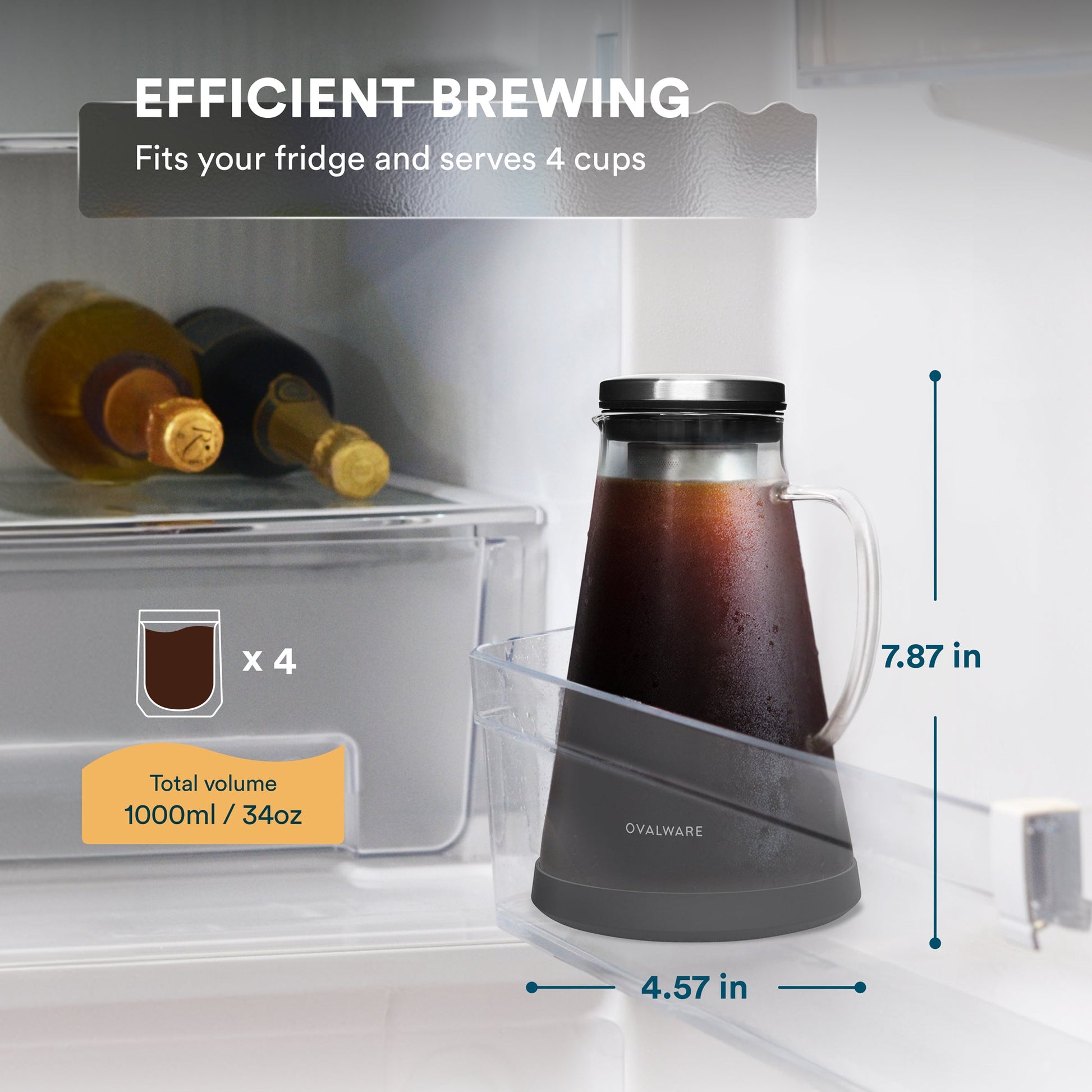 Ovalware Cold Brew Maker featuring a glass pitcher and filter for easy cold brew coffee preparation.