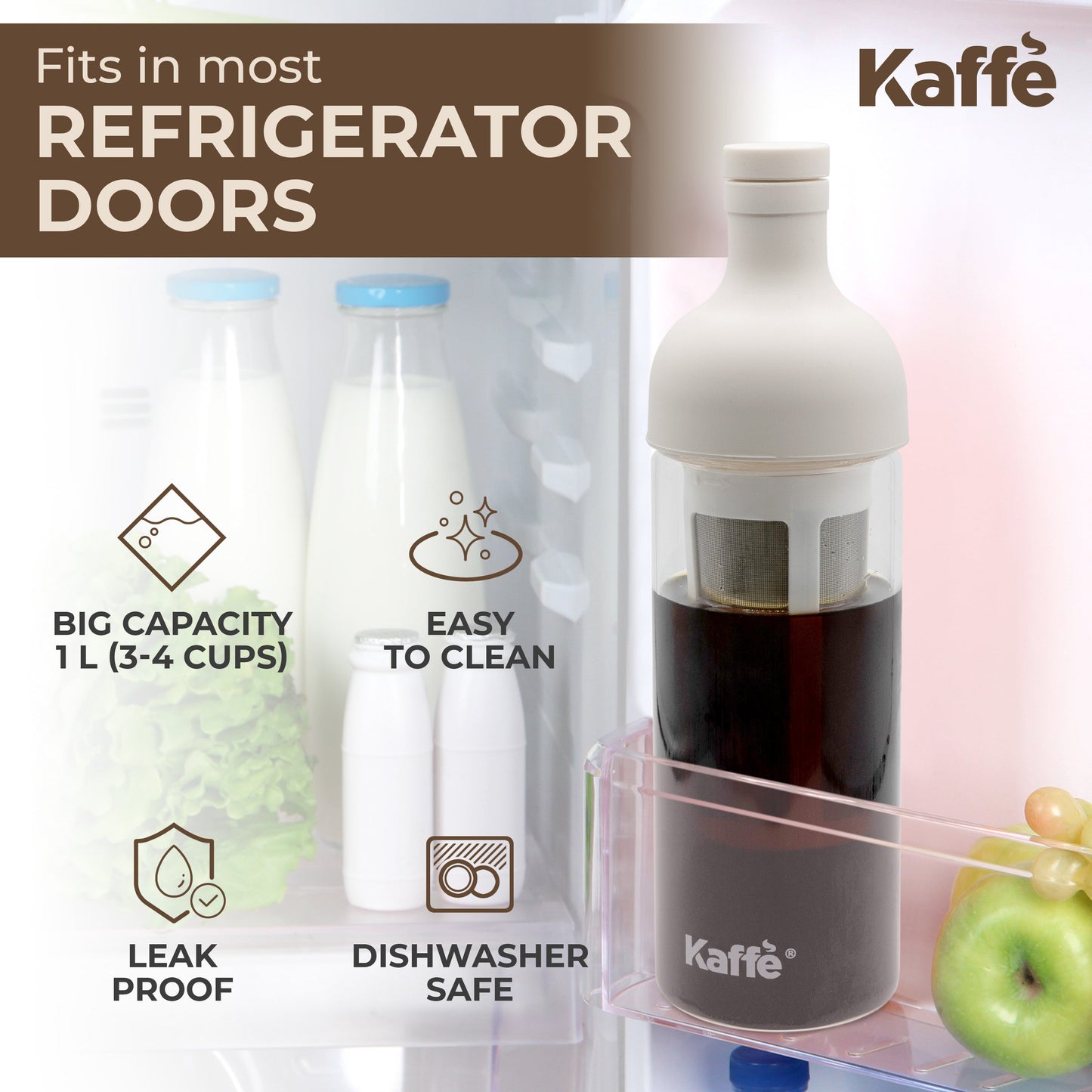 Kaffe Products Cold Brew Coffee Maker KF9040 with glass pitcher and brewing filter for smooth, cold coffee at home