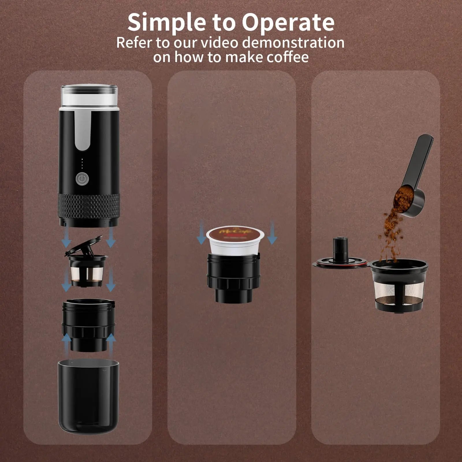 Portable Slavnik Family Coffee Merchants coffee maker with compact design and brewing components for on-the-go coffee brewing.