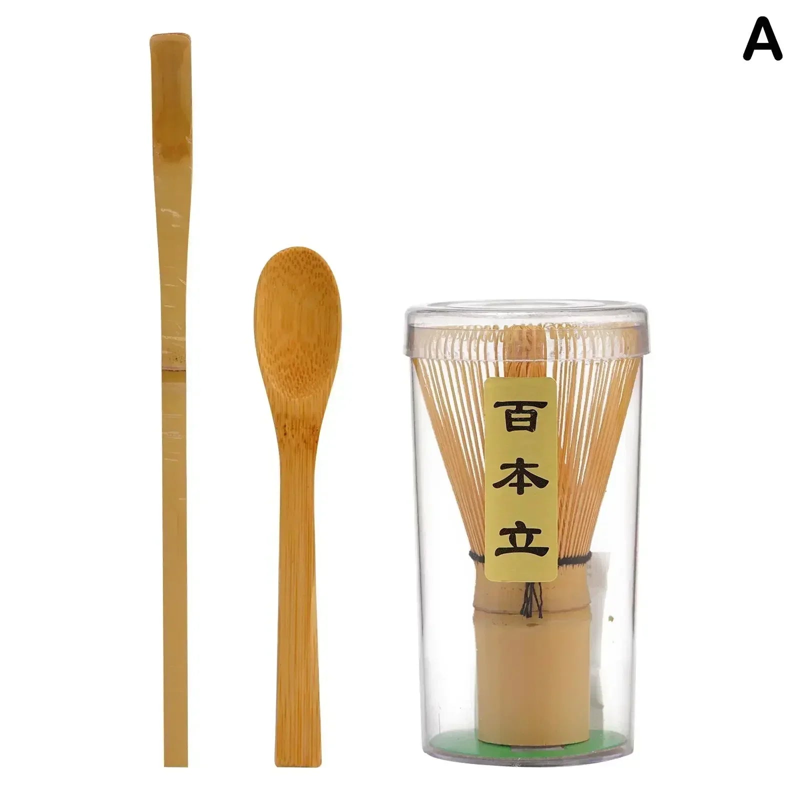 Perfecsy Japanese bamboo matcha whisk with green tea powder and coffee powder, traditional chasen tool for tea preparation.