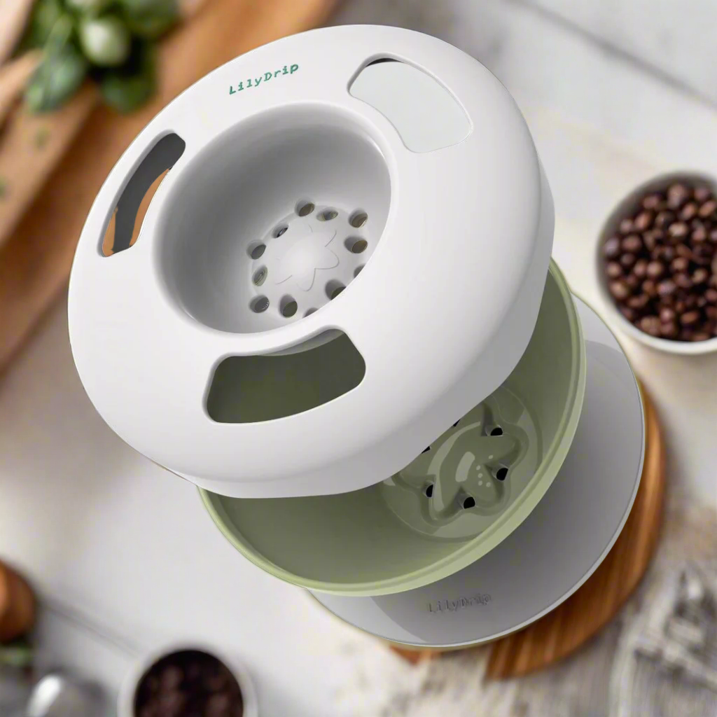 LilyDripper pour-over coffee dripper by LilyDrip USA with ceramic design for brewing fresh coffee.