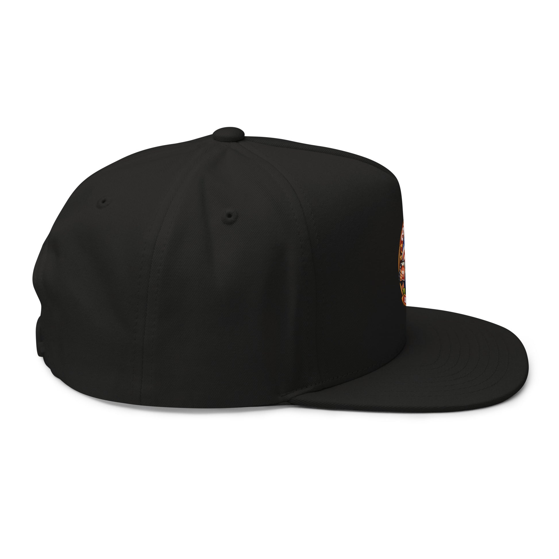 Black flat bill cap with embroidered design by Code 3 Rescue Coffee and Tea, stylish and comfortable headwear.