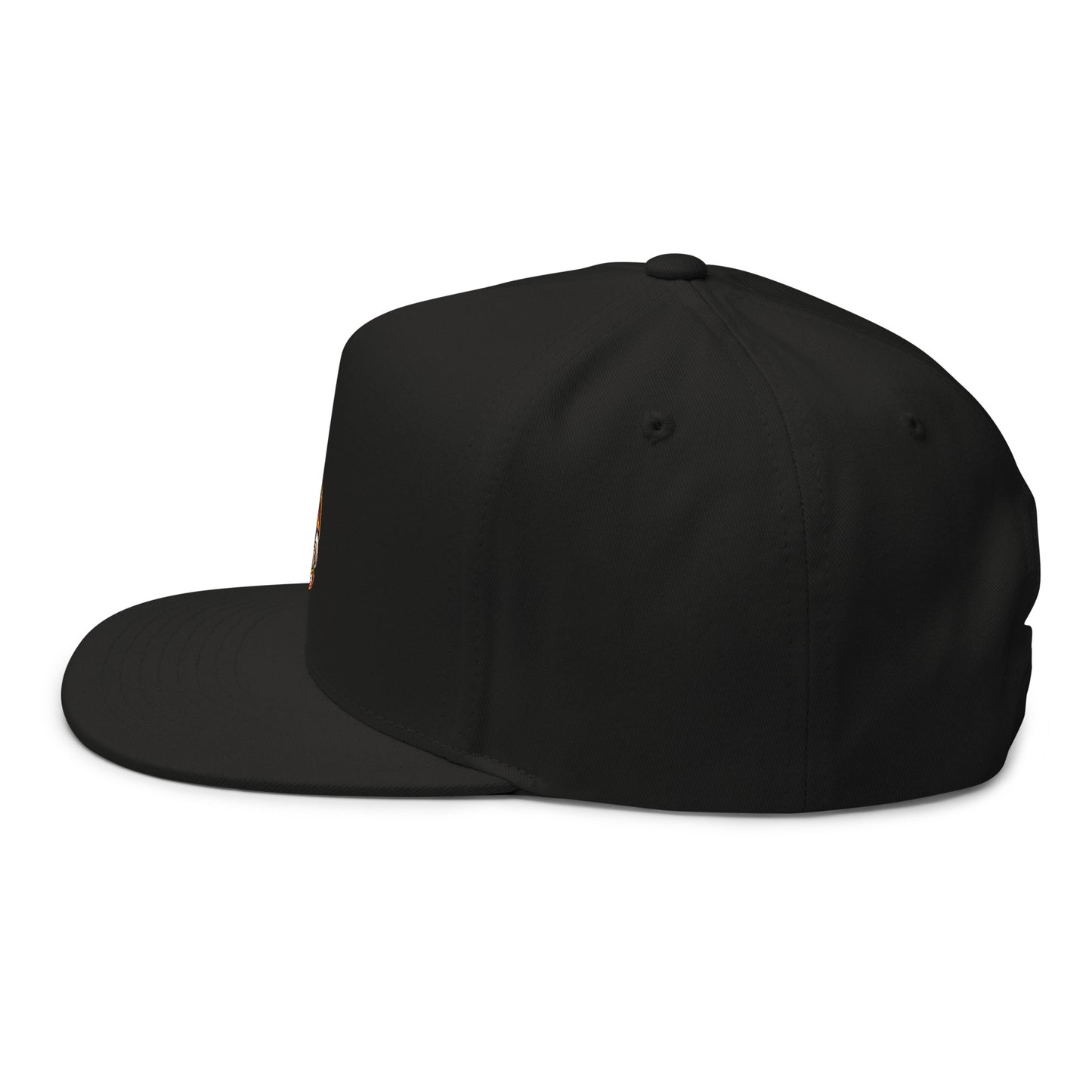 Black flat bill cap with embroidered logo from Code 3 Rescue Coffee and Tea, casual and stylish headwear.