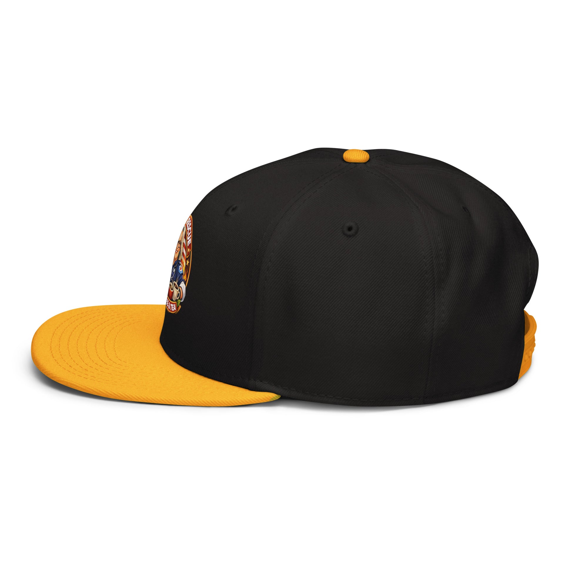 Gray and black snapback hat with embroidered design by Code 3 Rescue Coffee and Tea, featuring a stylish and casual look.