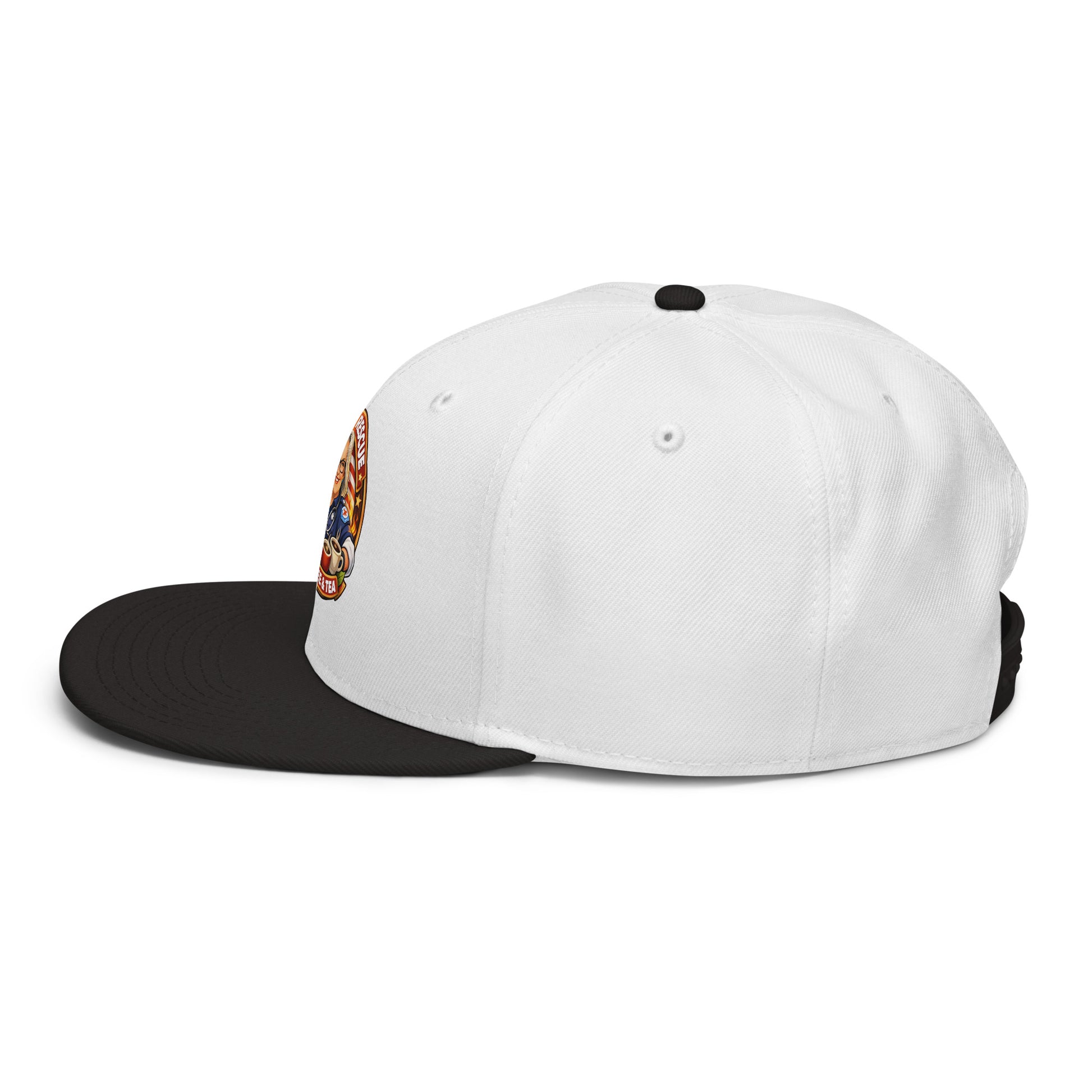 Gray and black snapback hat with embroidered logo from Code 3 Rescue Coffee and Tea, featuring a structured design and flat brim.