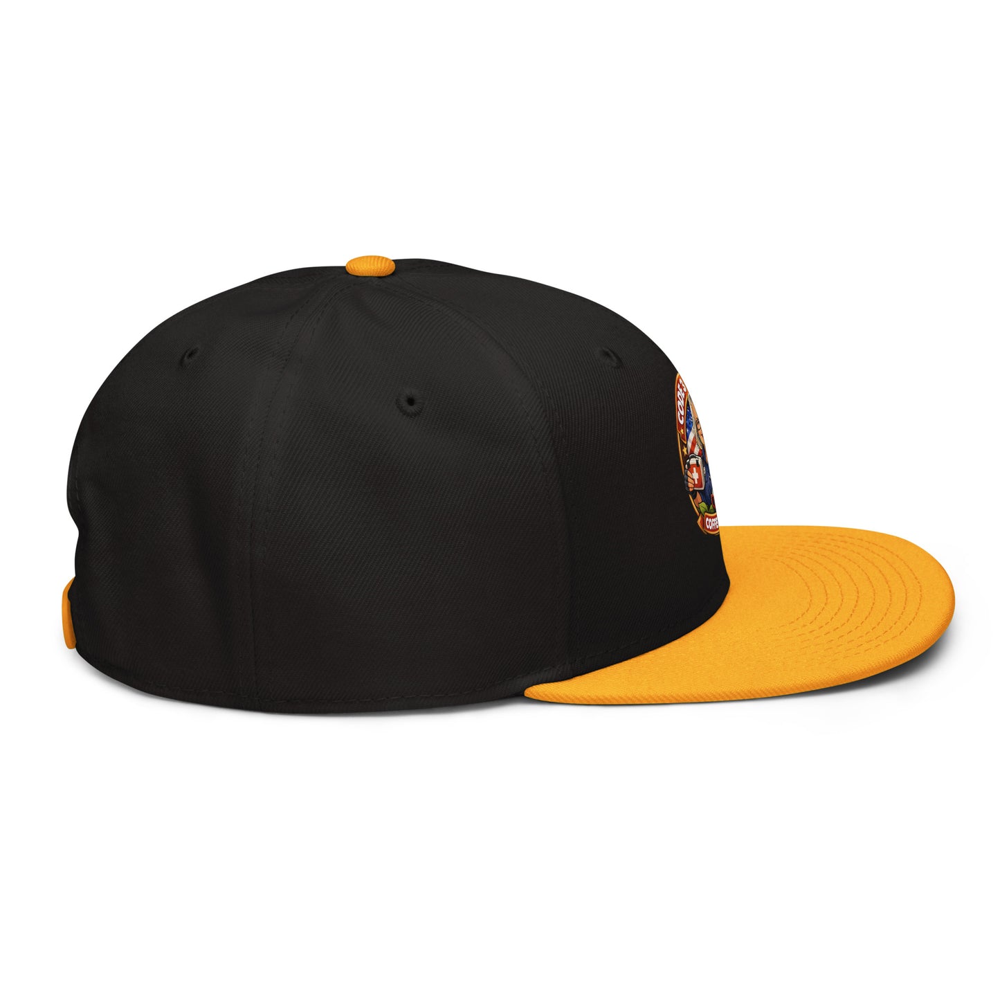 Gray and black snapback hat with embroidered logo from Code 3 Rescue Coffee and Tea, featuring a stylish adjustable design.