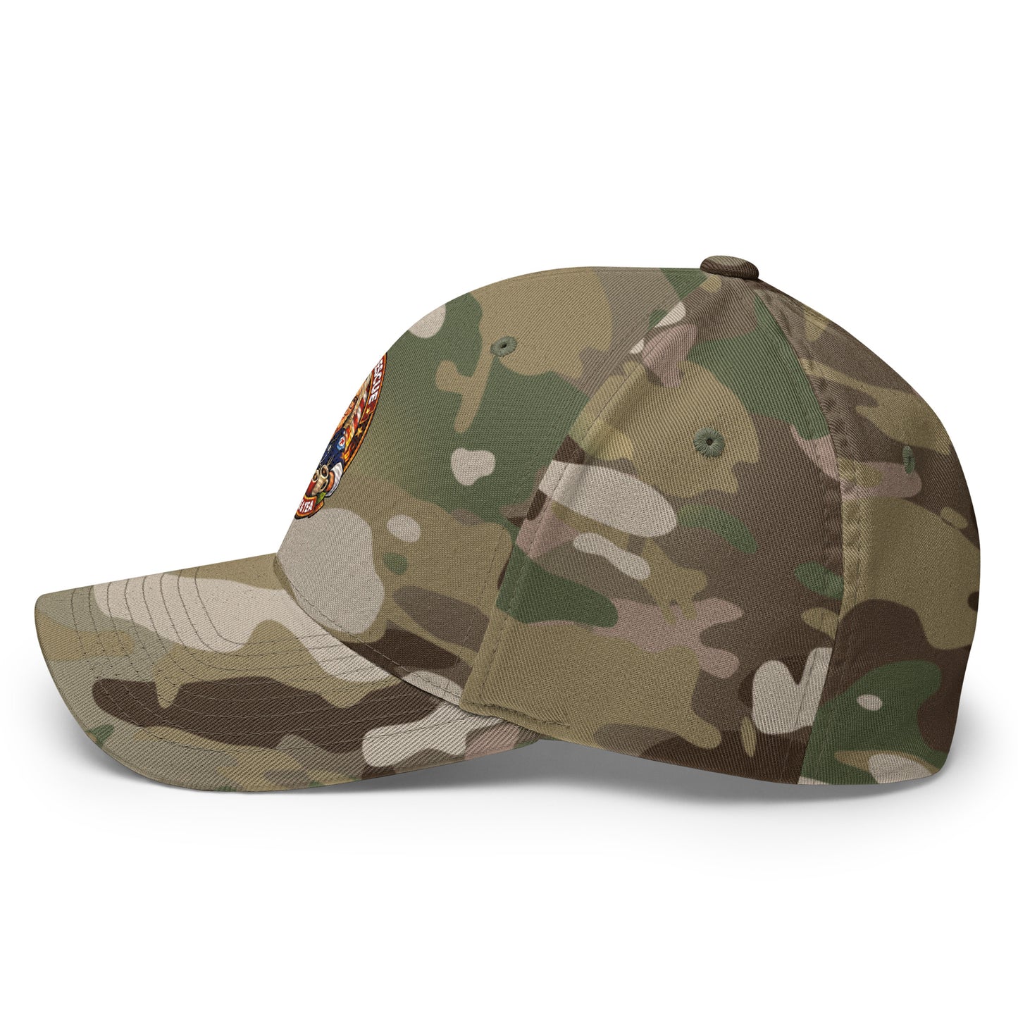 Multicam green structured twill cap with embroidery by Code 3 Rescue Coffee and Tea, size small.