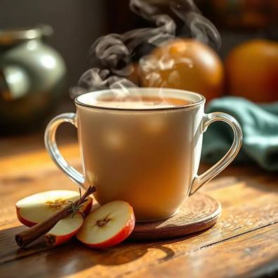 Code 3 Rescue Coffee and Tea Apple Cider Rooibos tea bag resting on a basket filled with assorted beverages.