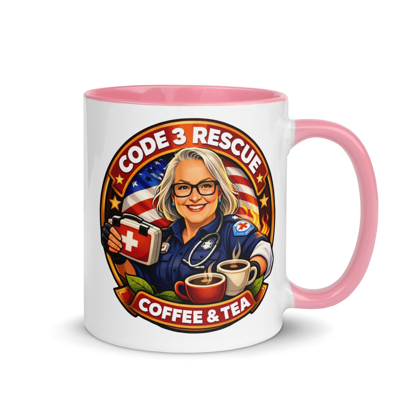 Code 3 Rescue Coffee and Tea mug featuring a colorful interior, shown from a front view highlighting the vibrant inside design.