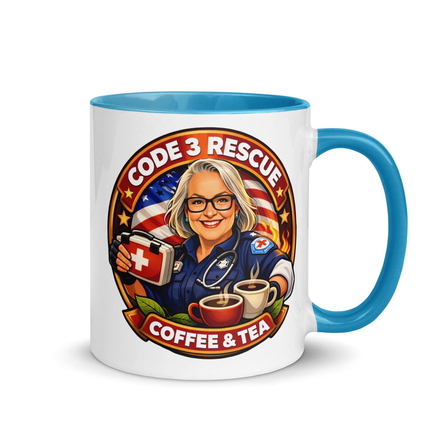 Code 3 Rescue Coffee and Tea ceramic mug with a colorful interior and classic 11 oz size, perfect for coffee or tea.