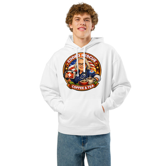 Unisex organic relaxed hoodie from Code 3 Rescue Coffee and Tea, featuring soft fabric and casual fit for everyday comfort.