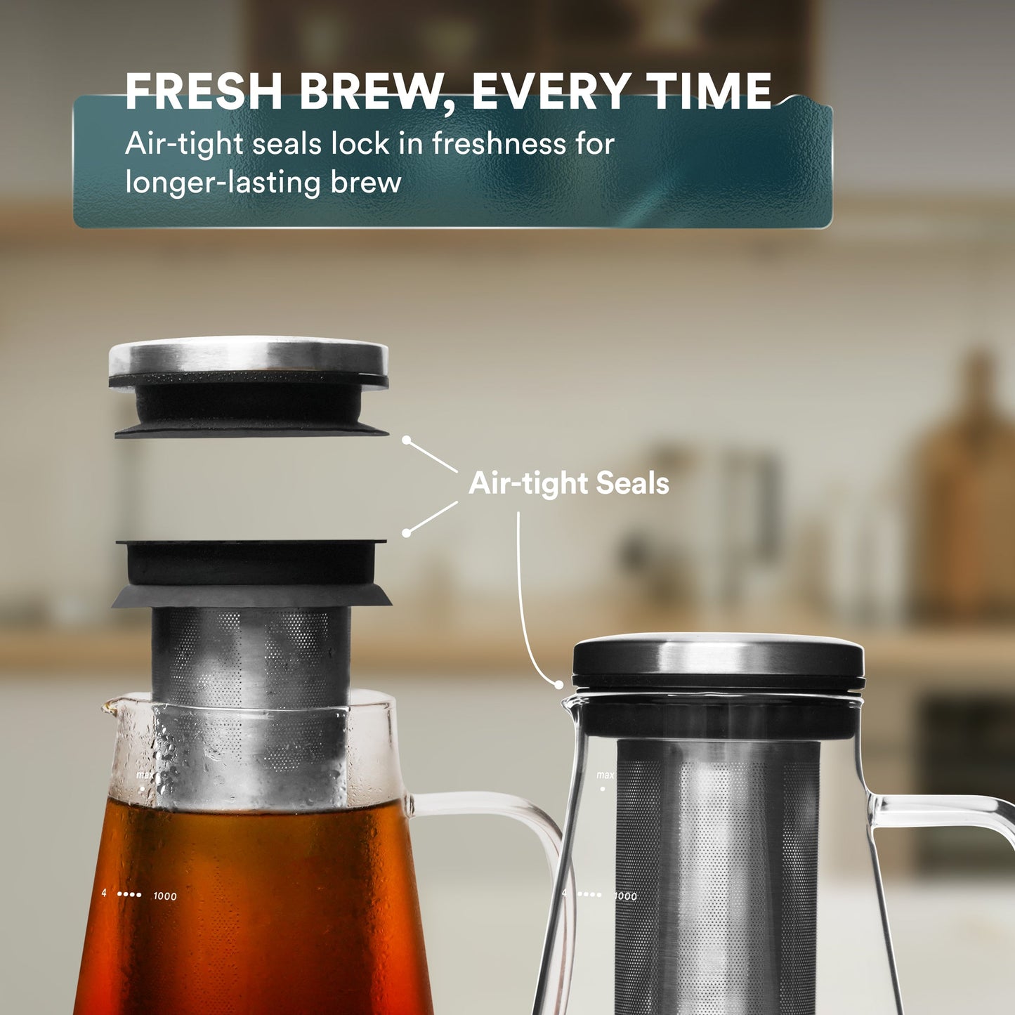 Ovalware Cold Brew Maker with glass brewing jar, stainless steel filter, and tap for easy cold brew coffee preparation