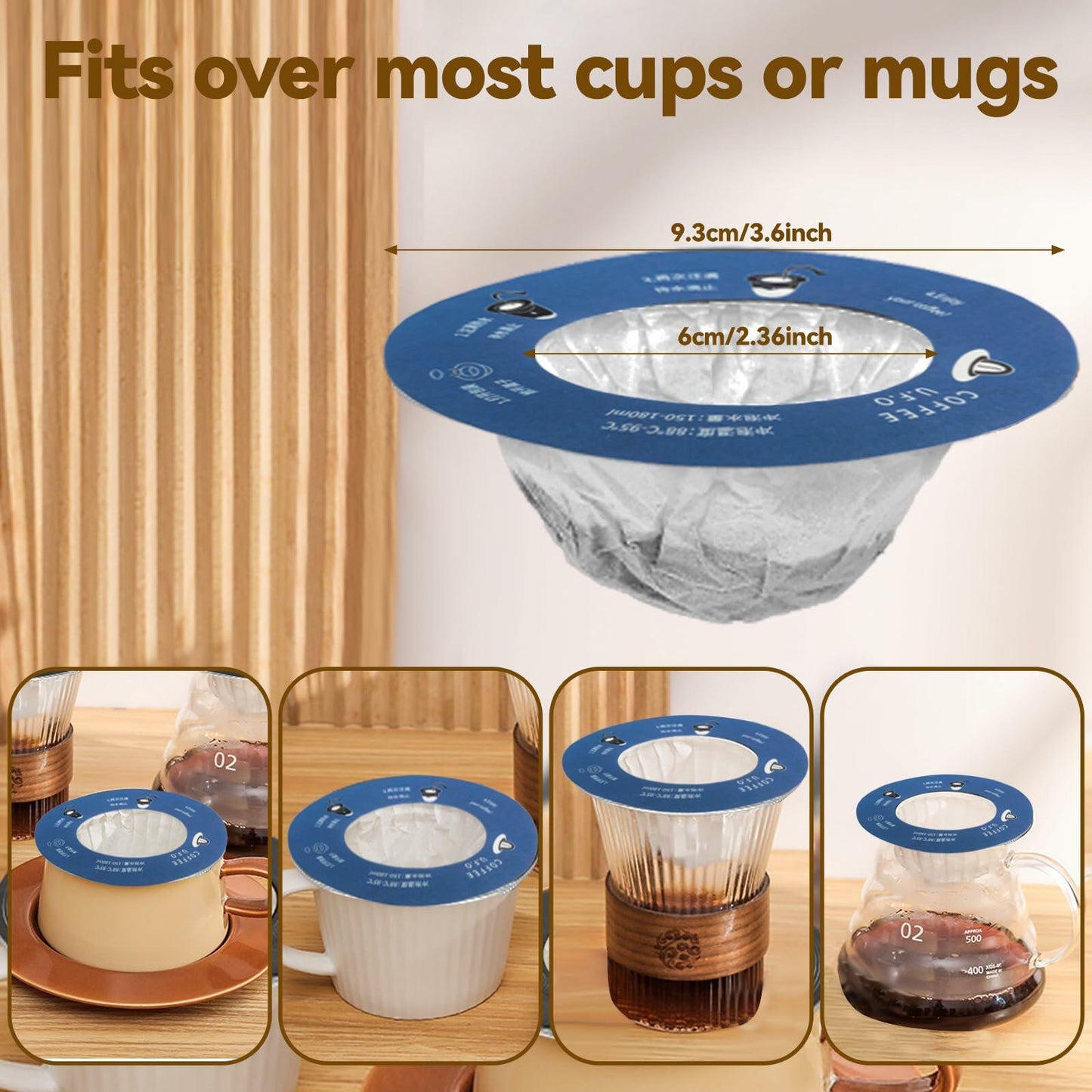 Deal US WCOINCIDENCY coffee filter pour over maker with lid, portable 30-pack wood pulp filters for brewing coffee or tea.