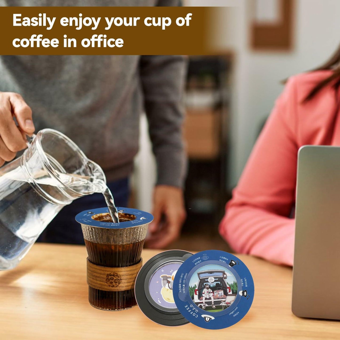 Deal US WCOINCIDENCY coffee filter pour over maker with lid, portable set of 30 wood pulp filters for brewing coffee or tea.