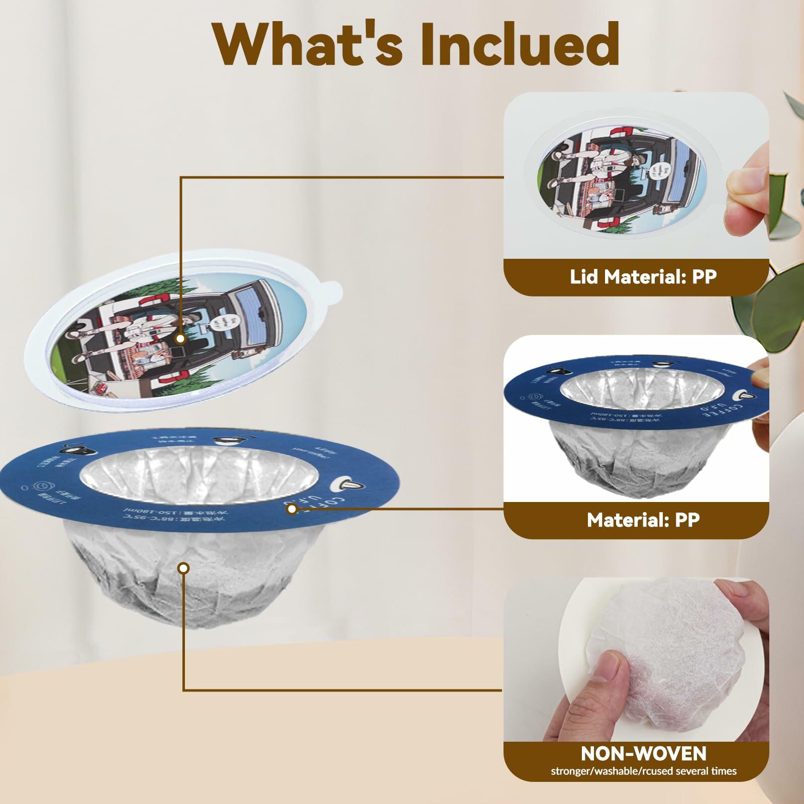 Portable WCOINCIDENCY coffee filter pour-over maker with lid, 30-pack wood pulp filters for coffee, tea, and espresso brewing.