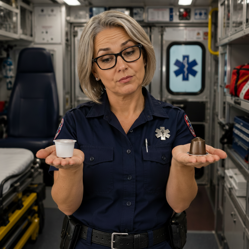 Paramedic with coffee capsules