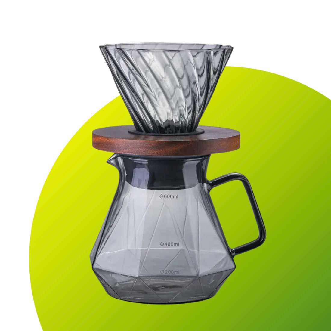 Green to Mean Coffee glass pour over drip coffee maker set with a glass carafe and coffee dripper for brewing fresh coffee.