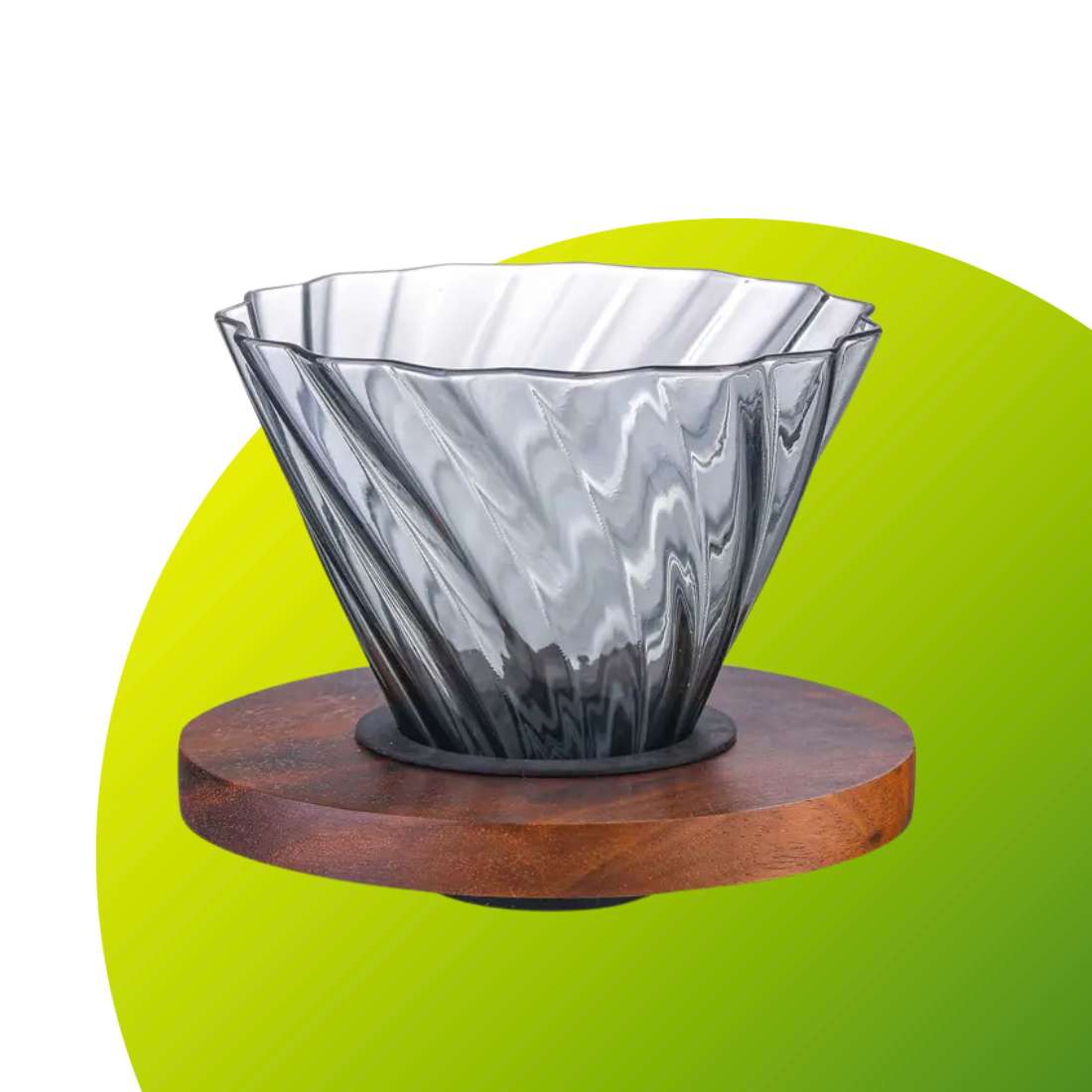 Green to Mean Coffee glass pour over set with drip coffee maker, including a glass carafe and dripper for fresh coffee brewing.